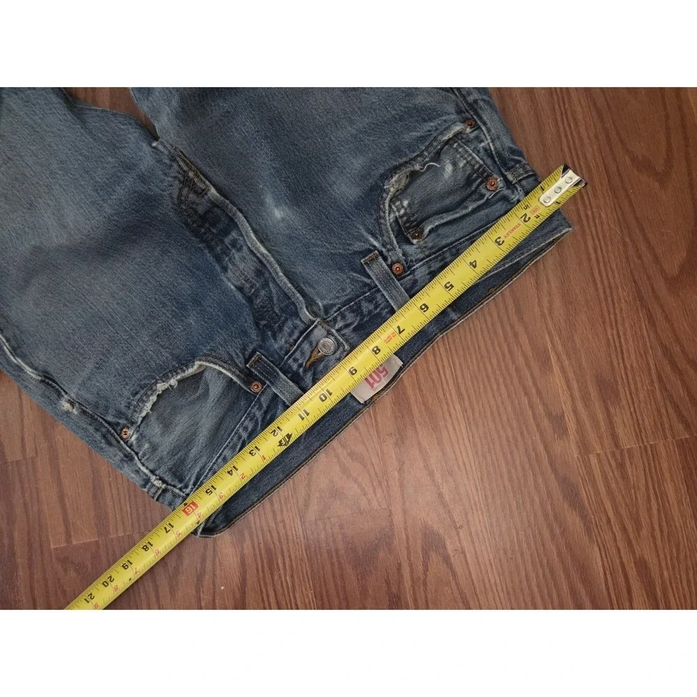 Levis 501 Mens Original Fit‎ Straight Leg Button Fly Distressed Blue Jeans 31x34